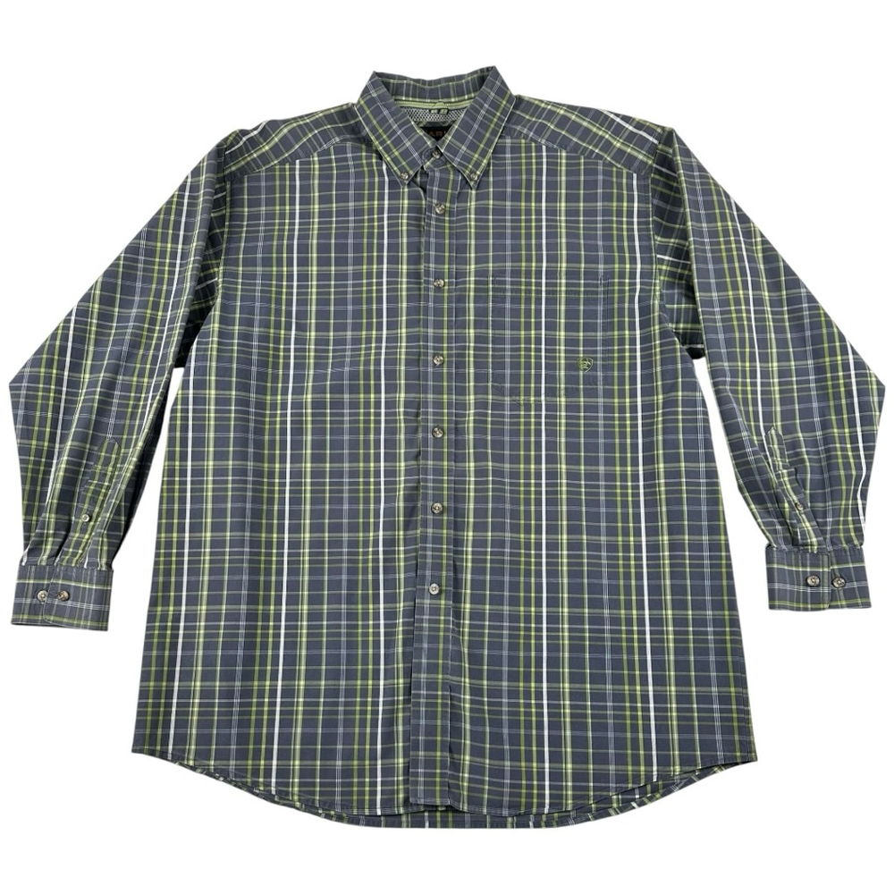 Ariat Plaid Long Sleeve Button Down Western Shirt Men’s Size XL Gray Green